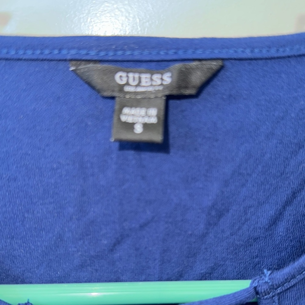 Guess Blue Tie Front Fitted Bodysuit with Cap Sleeves - Picture 4 of 6